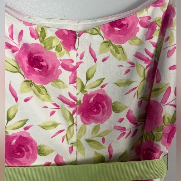 Coldwater creek white and pink rose printed midi length tie dress size 12 P - Picture 5 of 7